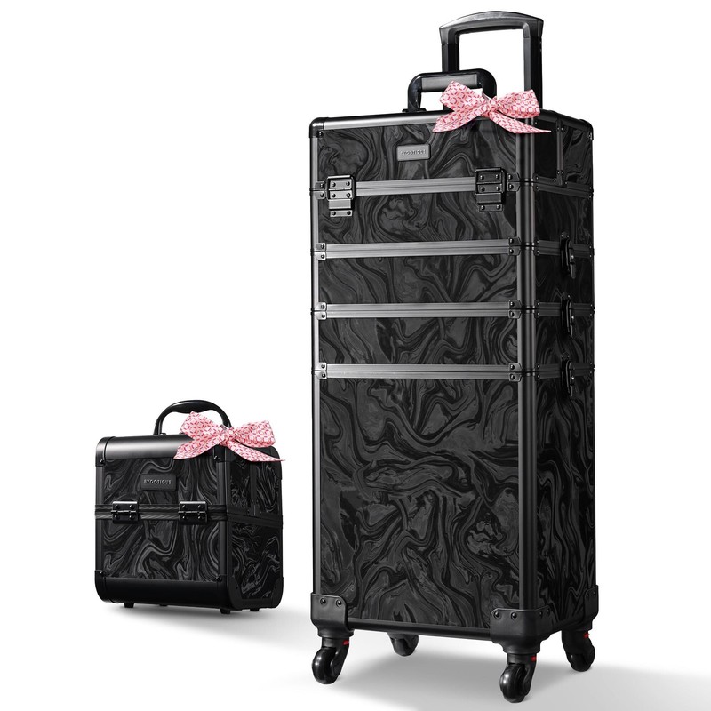 Byootique Rolling Makeup Train Case with Portable Cube Case Cosmetic Organizer