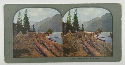 Antique Stereoview Card 1267 Lake Chelan Washington Logging Cascade Mountain L-3