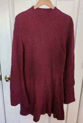 Nanushka Size S Burgundy Abhaya Ribbed Bell Sleeve Midi Sweater Dress $225 MSRP