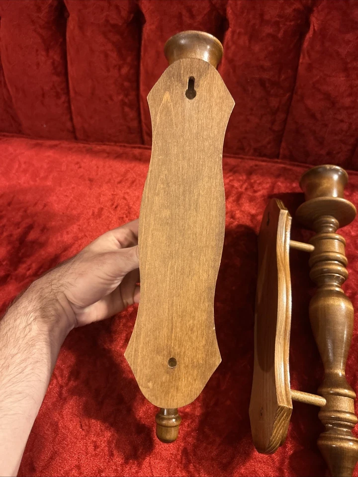 复古木质一对橡木壁灯烛台壁挂 15 英寸高 — 第 3/4 张图片