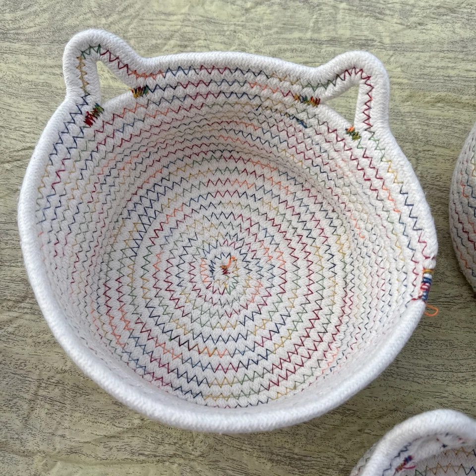 Tres canastas de cuerda de algodón organizadoras mesa artículos diversos plegable interior almacenamiento en el hogar Foto 3 de 4