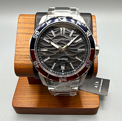 Armani Exchange A|X Herren Armbanduhr Edelstahl silber rot / blau Datum AX1955