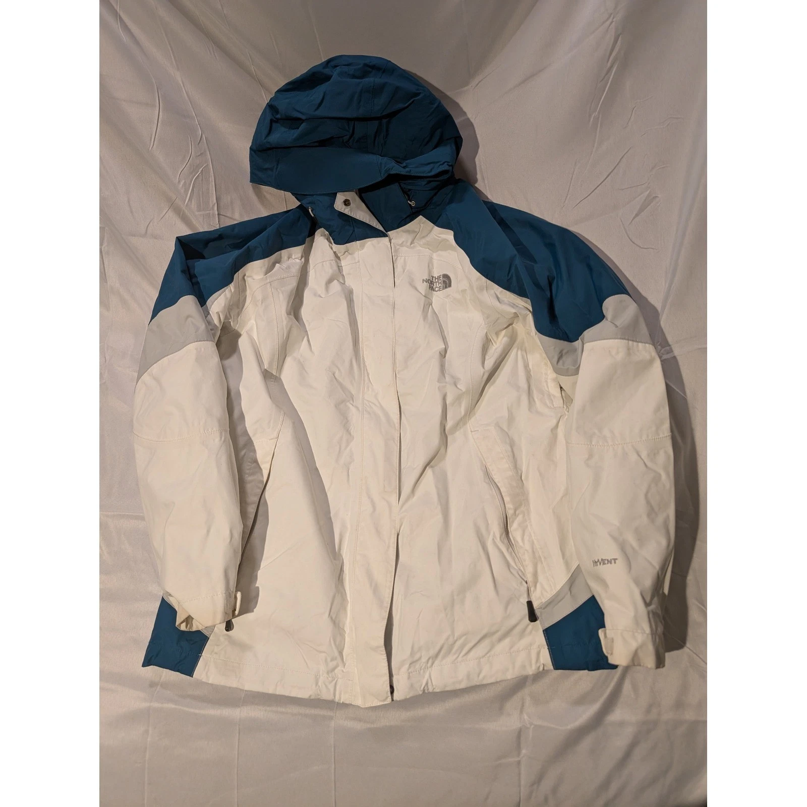 The North Face Womens XL HyVent Ski Jacket Teal White Gray Full Zip Hooded