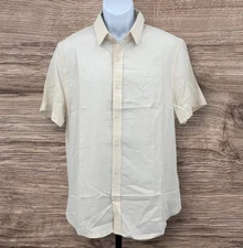 ONIA Men's Large Natural Ivory Linen Standard Short Sleeve Button Down Shirt NWT