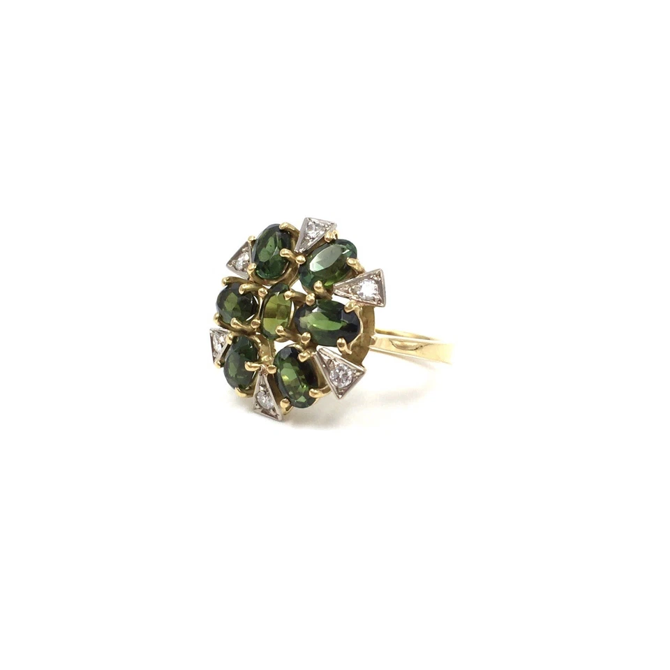 Anillo de oro amarillo de 18 quilates diamantes turmalina verde oro 750... - Imagen 3 de 4