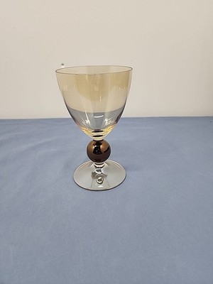 Vintage Krosno Polish Handblown Irradized Amber And Bronze Wine Glass