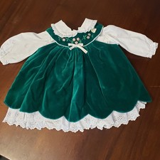 Vintage Green Velvet 2 Pc Baby Dress Infant Size 6 Month