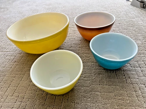 Vintage PYREX Mixing Bowls - Solid Colors, not matched, earliest 1940’s