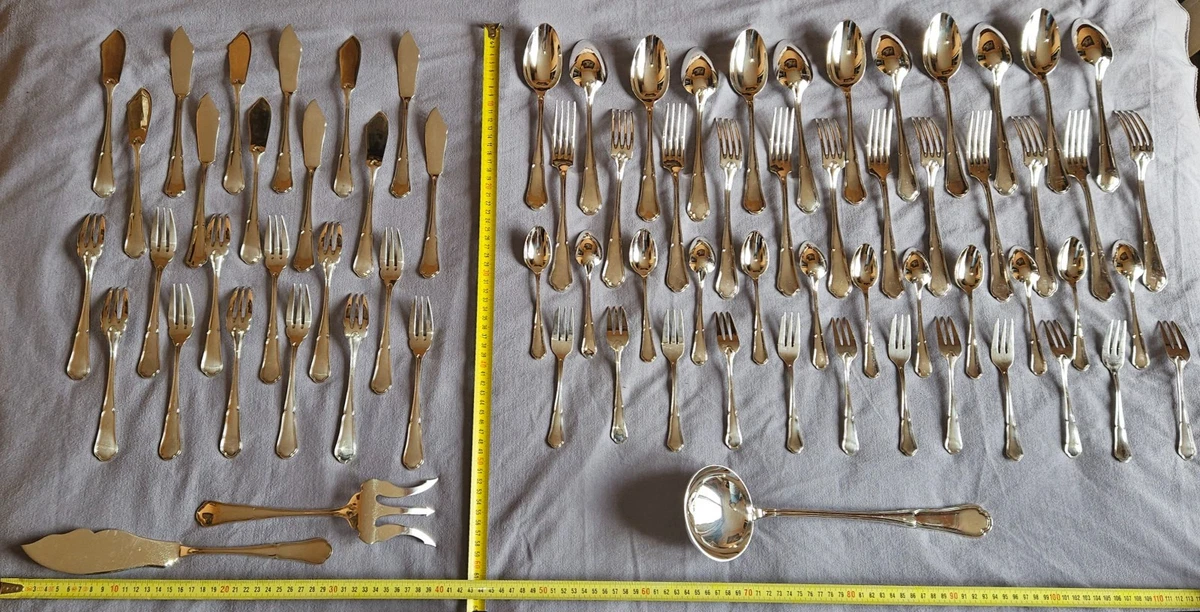 DEETJEN Ménagère métal argenté à filets contour chantourné 75 pièces Quasi neuf