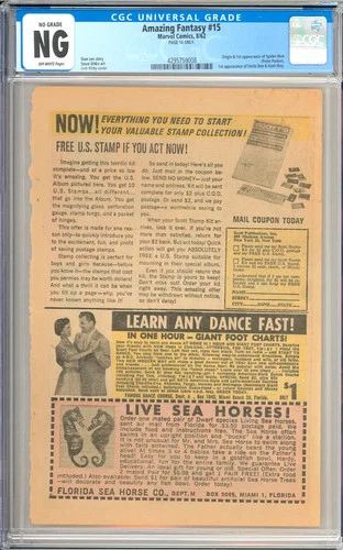 Amazing Fantasy #15 Origin & 1st App. Spider-Man Stan Lee Marvel 1962 CGC PG 16
