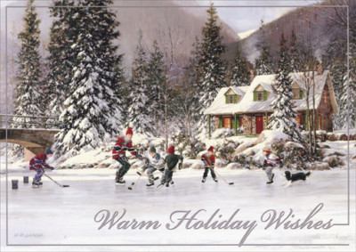 Playing Hockey on Pond D.R. Laird Holiday Card