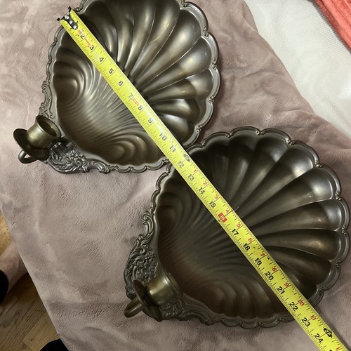 Lot 2 Vintage Big 14×11 Brass Copper Scallop Shell Wall Sconces Candle Holders!! - Picture 8 of 11