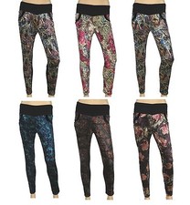 Women's Floral Velvet Pants Leggings Elastic Waistband Soft Warm  Comfy New