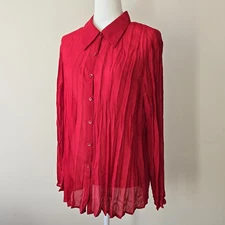 Venezia Jeans Co. Womens 18/20 Sheer Blouse Red Pleated Style Long Sleeve