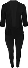 Womens Black Blazer With Skinny Leg Trouser Matching Suit Ladies Plus Size