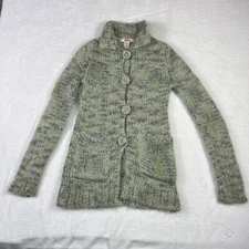 Free People Women’s Small Fuzzy Cardigan Wool Blend Sweater Mint Green LG Button