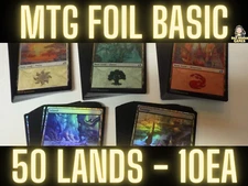 MTG Foil Basic Lands Mixed Sets Lot 50 NM+ Assorted 10 of each type
