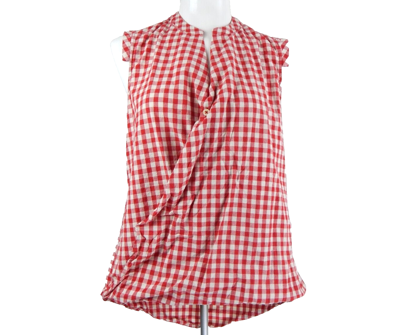 11.1.Tylho Anthropologie Women Small Top Red Check Plaid Surplice Cap Sleeve EUC