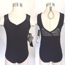 So Danca Girls Microfiber Tank Leotard w/ Lace, Black, Size 4-6, NWT