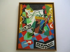 24 INCH GERALD ROWLES PAINTING EXPRESSIONIST ABSTRACT MODERNIST VINTAGE CUBISM