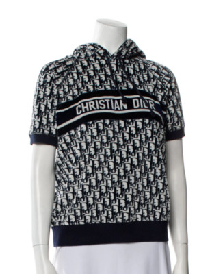 Christian Dior Monogram Mock Neck Jacquard Short Sleeve Sweatshirt w/Hood - XS