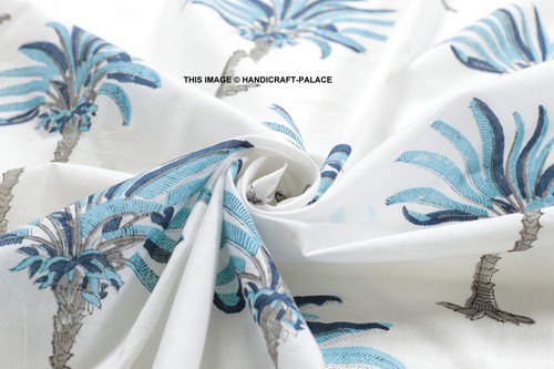 Indian Hand block Palm Tree By The Yard Print Running Loose Cotton Fabrics Decor - Picture 2 of 3