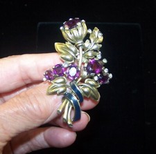 TRIFARI Alfred Philippe Amethyst Crystal Blue Enamel Bell Flower Floral Clip/Pin