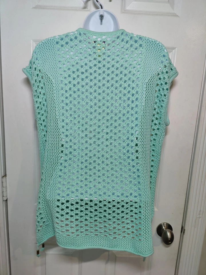 Suéter Encubrimiento Caribbean Joe Tejido Abierto Verde Agua Calce Cuadrado con Borlas M Foto 2 de 4