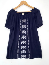 LOFT Outlet Navy Blue Embroidered Off Shoulder Smocked Dress Sundress Size XSP