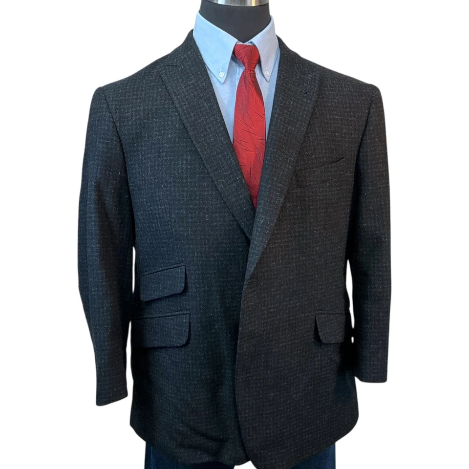 48S Joe Joseph Abboud Negro Gris Lana Traje Chaqueta Abrigo Deportivo Blazer Pata de Gallo Foto 4 de 4