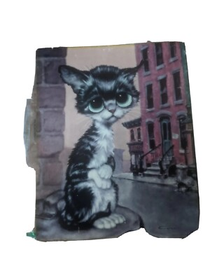 #ad #ad Vintage BIG EYE CAT Color Litho PITY KITTY Picture SAD 20x16 Set Of Two Pics $45.99