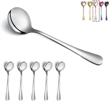 Kyraton 6-Piece Stainless Steel round Soup Spoons - Dinner & Table Spoons, Silve