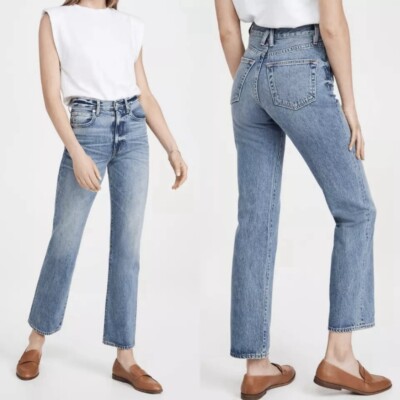 SLVRLAKE London Jeans in Salton Sea Wash Straight Leg Denim High Rise Women s 14
