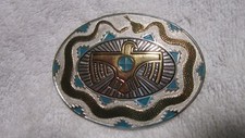 WESTERN STYLE BELT BUCKLE HEAVY SILVER PLATE ON JEWELERS BRONZE / TURQUOISE