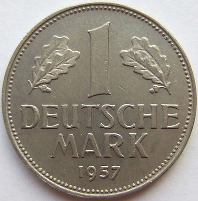 Münze Bundesrepublik Deutschland 1 Deutsche Mark 1957 F in fast Stempelglanz - Bild 1 von 2