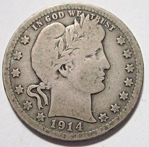 1914-d Barber Quarter VERY GOOD  Denver Mint