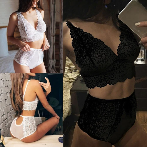 Mujeres Sexy Lencería Babydoll Prendas para dormir Sujetador de encaje Bragas Tanga Ropa interior Conjunto - Imagen 3 de 18
