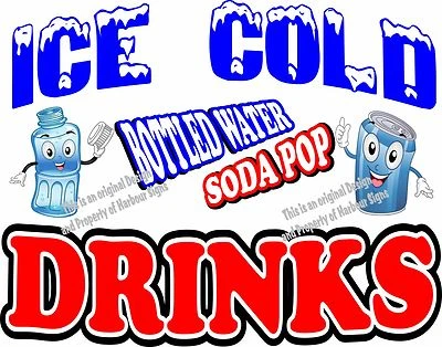 HARBOUR SIGNS Ice Cold Drinks DECAL Soda Water Food Truck Concession Sticker (CHOOSE SIZE)