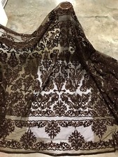 Brown Beaded Sequins Embroidery Bridal Lace Fabric 50 Width Sold By The Yard