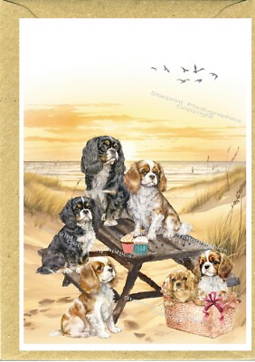 Cavalier King Charles Spaniel Grußkarte. Vorderseite der Karte personalisierbar