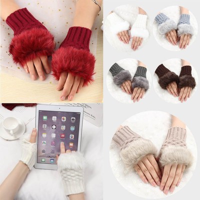 Half Finger Faux Rabbit Hair Gloves Warm Mittens Knitted Gloves Thicken Warm