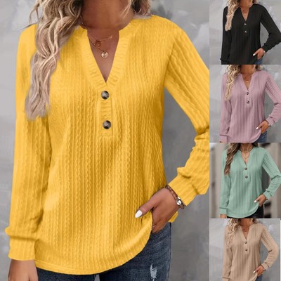 Damen V-Ausschnitt Pullover Frauen Lose Langarm Arbeit Casual Strickoberteile