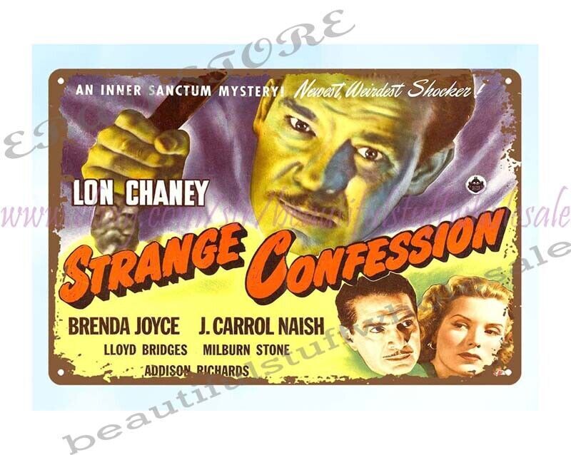 1940s Strange Confession horror movie poster metal tin plaque sign