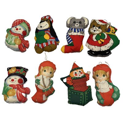 Vintage Soft Cloth Christmas Tree Ornaments Snowman Cat Mouse Elf Dog Toy