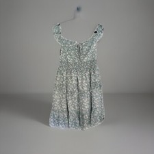 Women’s Blue Ruched Floral Short  Dress Keyhole Opening Sleevelesss MEDIUM