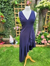 Girl In Mind Dress Navy  Size 8 Long Floaty V Neck Sleeveless Rouched 