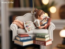 Personalized Book Lover Acrylic Ornament, Girl Reading