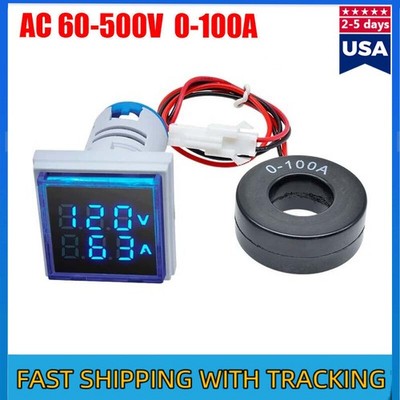 3 in 1 60-500V 0-100A AC Digital Ammeter Voltmeter, 22Mm Square Digital Tube Scr