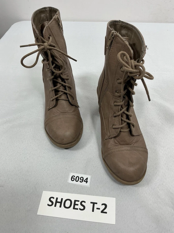 Botas de combate al tobillo Wild Diva para mujer 6,5 marrón con cordones cremallera tacón bloque Foto 3 de 4