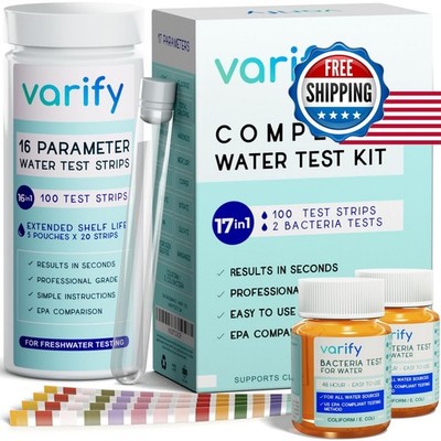 Varify 17in1 Drinking Water Test Kit - 100 Strips + 2 Bacteria Tester Kits